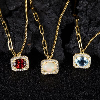 S925 Sterling Silver Necklace With Natural Opal S925 Sterling Silver Necklace With Natural Opal